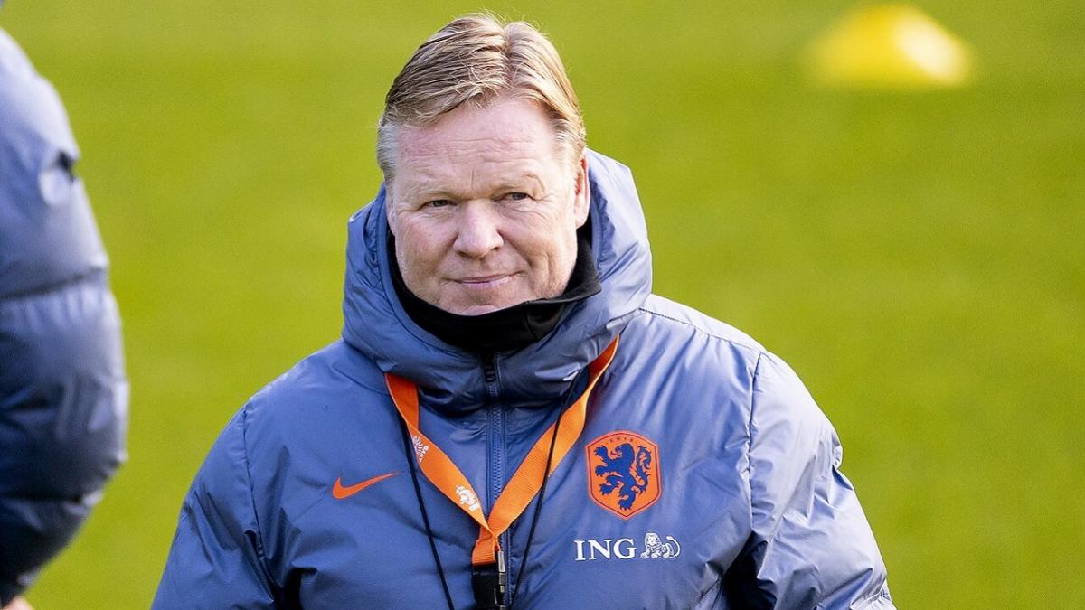 Netherlands boss Ronald Koeman watching his side on in training